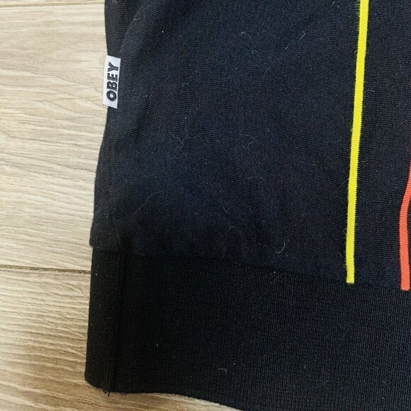 OBEY Polo Shirt Brick Lane Men’s XL Black Vertical Stripes Knitted - Picture 10 of 13